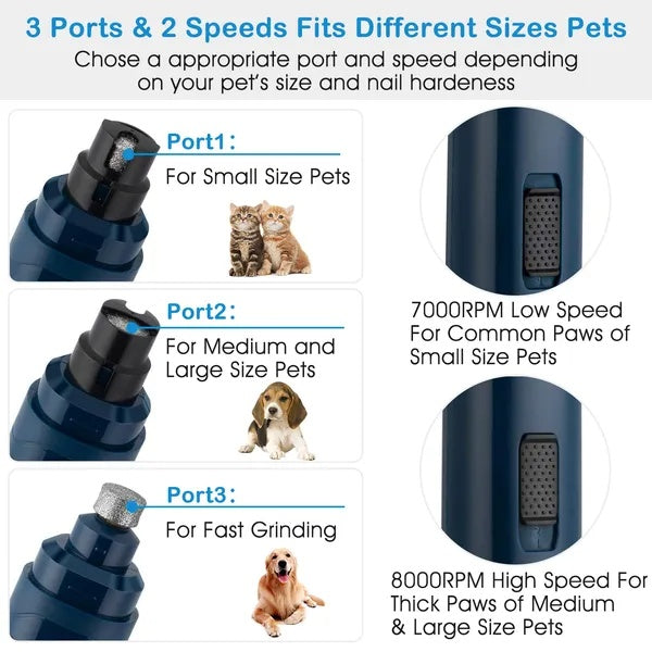 Professional Dog Nail Grinder — 2-Speed Quiet USB Rechargeable Pet Nail Trimmer