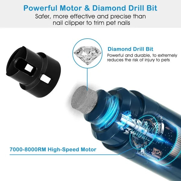 Professional Dog Nail Grinder — 2-Speed Quiet USB Rechargeable Pet Nail Trimmer
